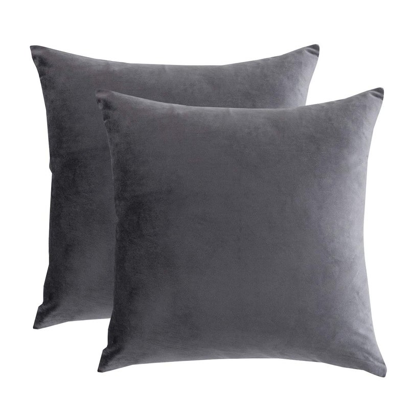 RainRoad Velvet Decorative Throw Pillow Covers Cushion Cover Pillow Case for Sofa Couch Bed Chair,Soft Square Gray Throw Pillows 18x18 Inch,Set of 2 - Image 1